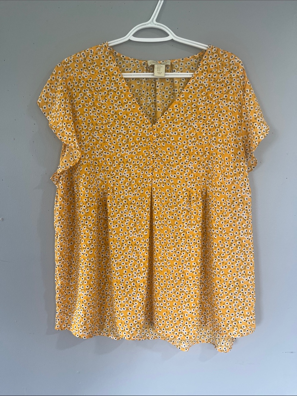 Cynthia Rowley Yellow Floral V-Neck Flutter Sleeve Blouse 1X